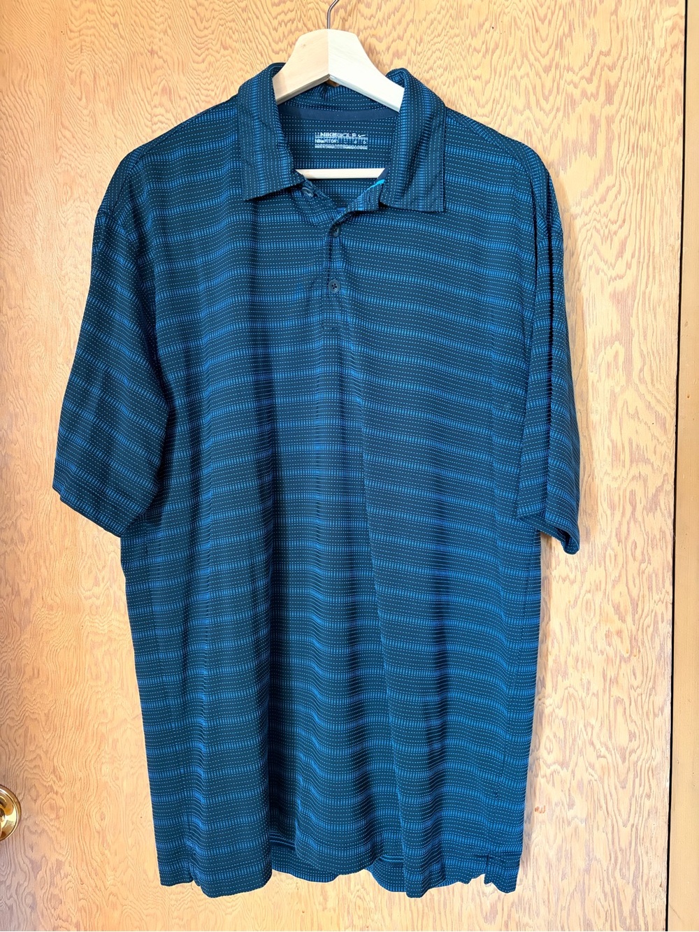 Nike Men's Blue and Black Striped Polo